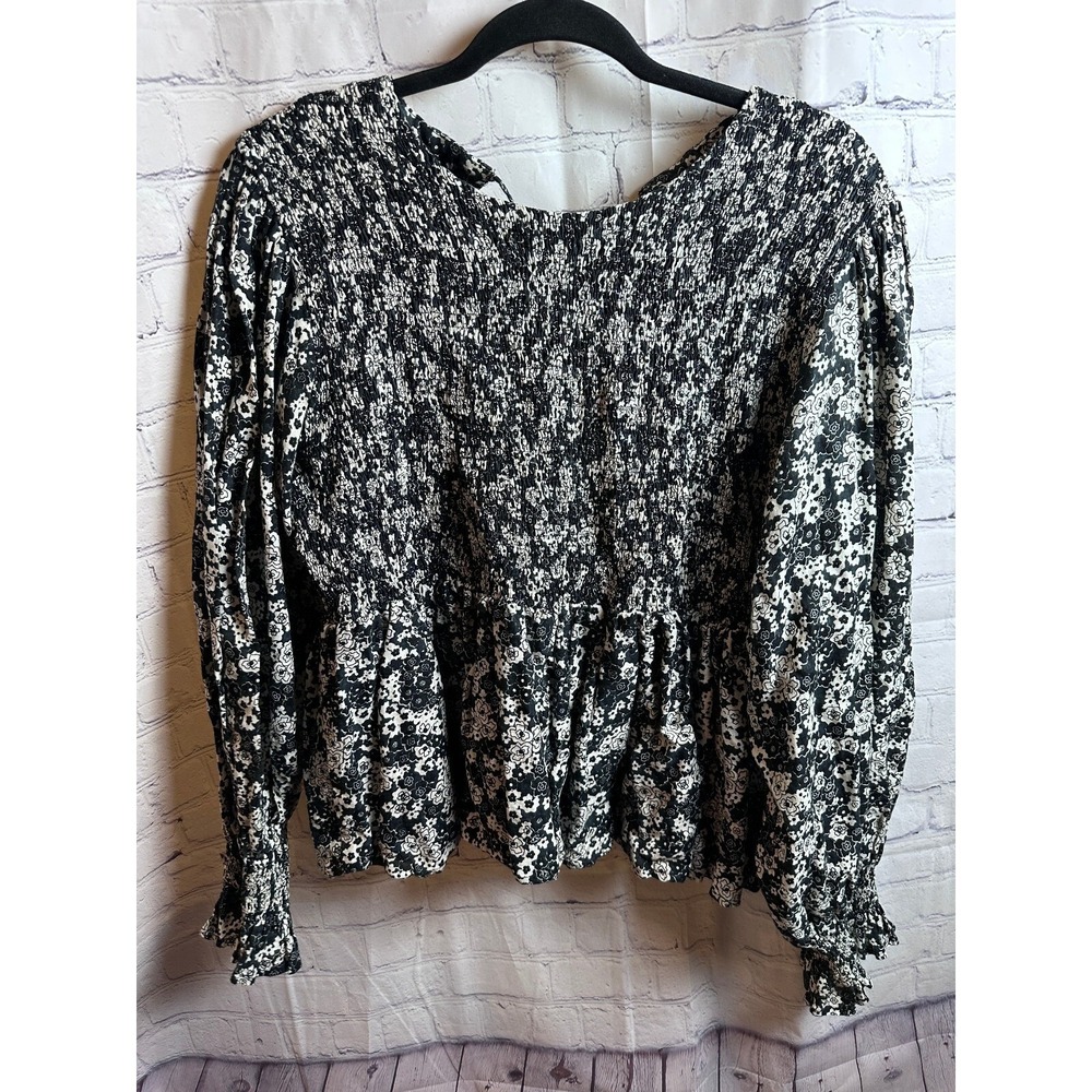 FAITHFUL THE BRAND ANTHROPOLOGIE Smocked Peplum Top Long Sleeve Open Back Blouse